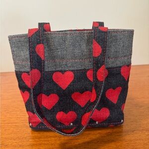 Paul Frank Heart Pattern Denim Tote Bag wooden bottom ❤️